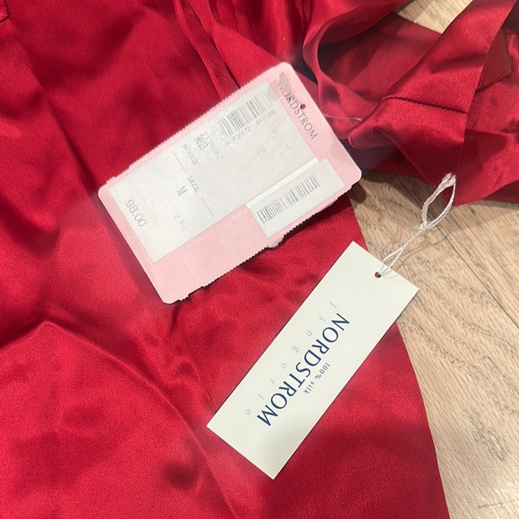 Vibrant Red Silk Pajama Pants and Button Down Shirt - Picture 3 of 10